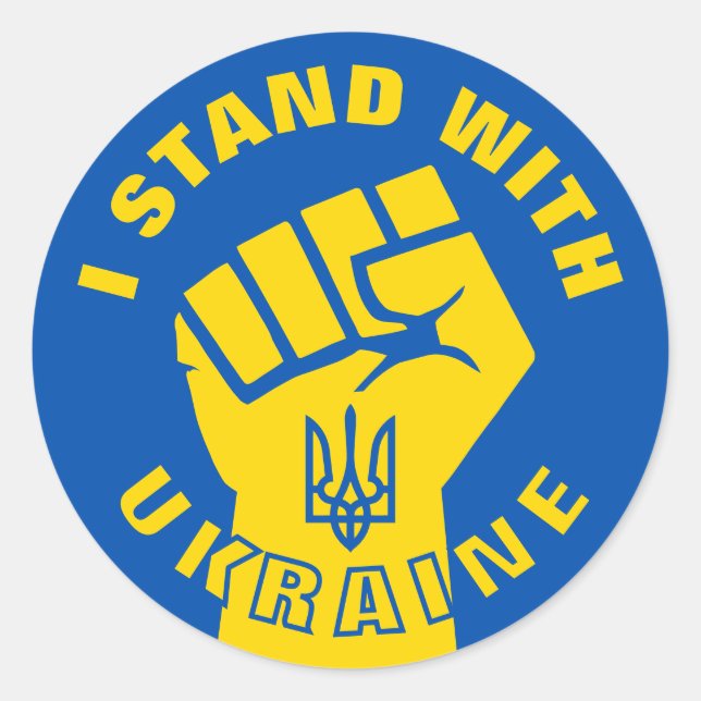 STICKER ROND PRENEZ POSITION AVEC L'UKRAINE BLUE BG (Devant)