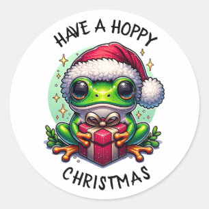 Sticker Rond Prenez un Noël Hoppy   Pun de grenouille
