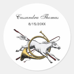 Sticker Rond Préparation Équestre Cheval Sautant à Travers la C