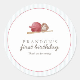 Sticker Rond Preppy Baseball First Birthday Classic Party