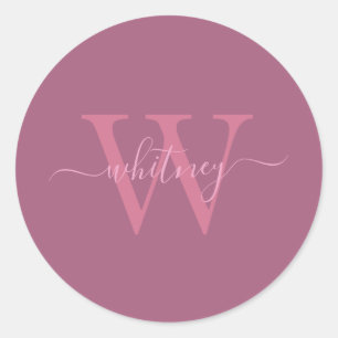 Sticker Rond Preppy Chic Rose Nom Monogrammé + Initiale