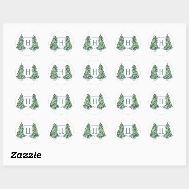 Sticker Rond Preppy Monogram Pine Tree Noël (Feuille)
