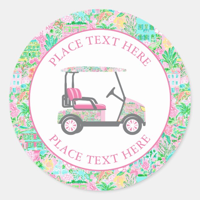 Sticker Rond Preppy Palm Beach Golf Cart (Devant)