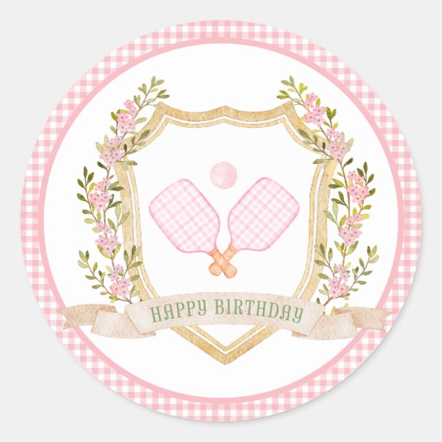 Sticker Rond Preppy Pickle Ball Joyeux anniversaire (Devant)