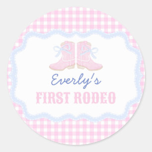 Sticker Rond Preppy Rodeo First Birthday Cowgirl Boots