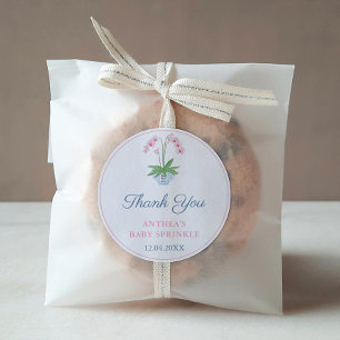 Sticker Rond Preppy Rose Et Bleu Baby shower Fille Orchidée Fav