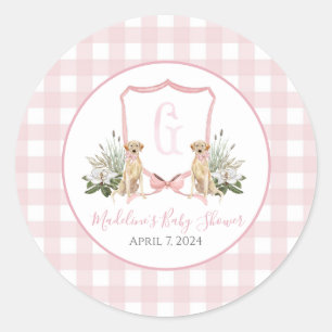 Sticker Rond Preppy Southern Rose Girl Baby shower chien