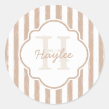 Preppy Tan Peint Stripes Monogramme et nom