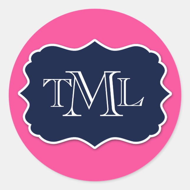 Sticker Rond Preppy Trois Monogrammes Et Cadre Initiaux (Devant)