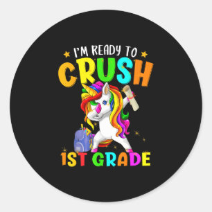 Sticker Rond Prêt à écraser la licorne dabbing de 1re année pou