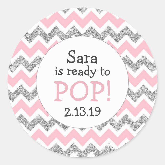 Sticker Rond Prêt à Pop Baby shower Favoriser parties scintilla (Devant)