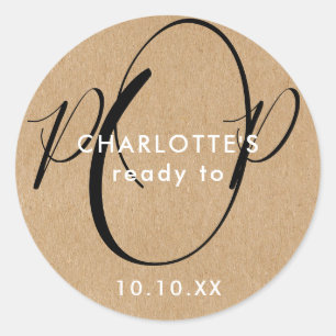 Sticker Rond Prêt à pop Baby shower rustique Kraft Script chic