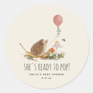 Sticker Rond Prêt à pop champignons Hérisson Fille de balloon