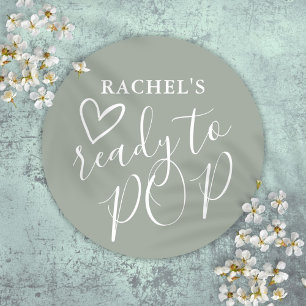 Sticker Rond Prêt À Pop Mignonne Baby shower Vert Coeur Sage
