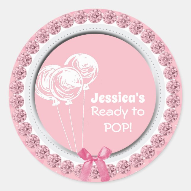 Sticker Rond Prêt à pop rose fille Baby shower Favoriser (Devant)