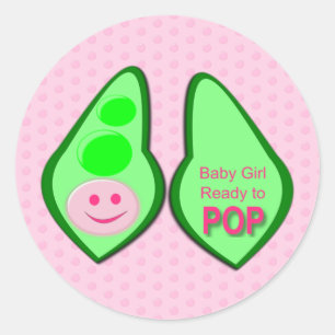 Sticker Rond Prêt pour la pop bébé fille pois rose