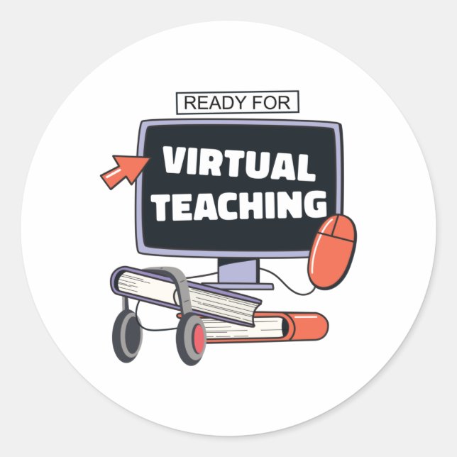 Sticker Rond Prêt pour l'enseignement virtuel (Devant)