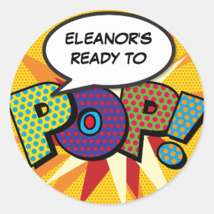 Sticker Rond Prêt pour POP Baby shower amusant Comic Book