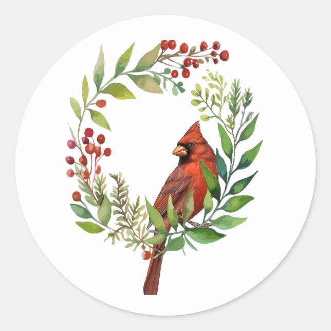 Sticker Rond Pretty Classic Cardinal Red Bird (Devant)