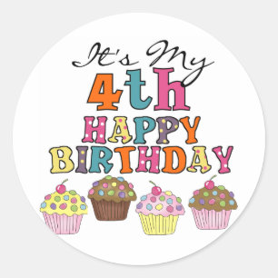 Sticker Rond Pretty Cupcakes 4th Birthday Tshirts and Gifts