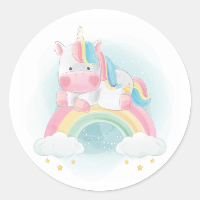 Sticker Rond Pretty Pastel Unicorn (Devant)