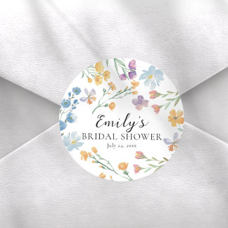 Sticker Rond Pretty Pastel Wildflower Bridal Shower