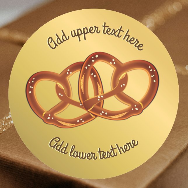 Sticker Rond Pretzel Knot Pair sur Faux Gold - texte de votre c (Créateur téléchargé)