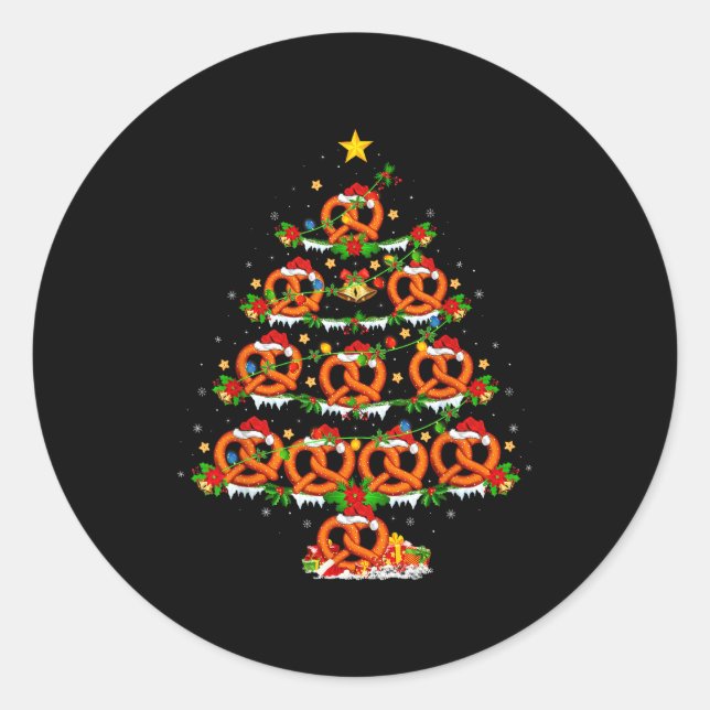 Sticker Rond Pretzel Lover Xmas Lighting Pretzel Christmas Tree (Devant)