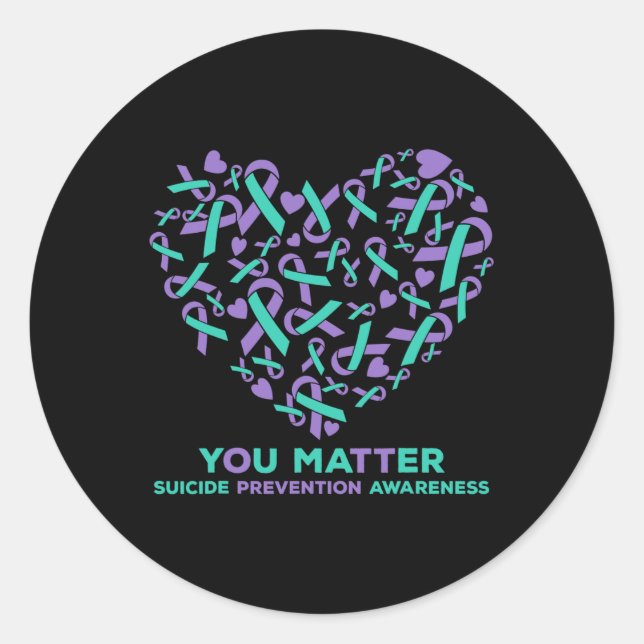 Sticker Rond Prévention du suicide Sensibilisation Ruban cardia (Devant)