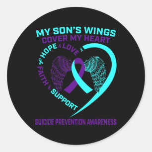 Sticker Rond Prévention du suicide turquoise et pourri Fils H