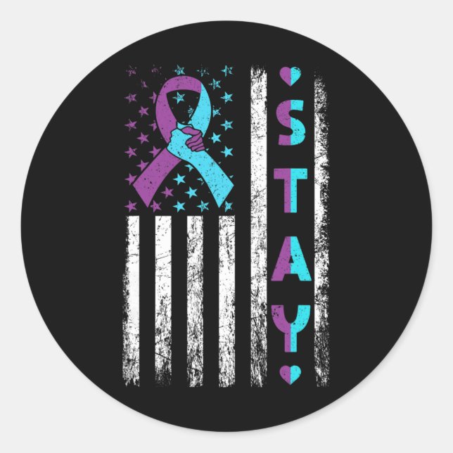 Sticker Rond Prévention Sensibilisation Restez Rose Et Turquois (Devant)
