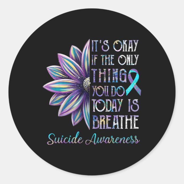 Sticker Rond Prévention Suicide Sensibilisation Tournesol Turqu (Devant)