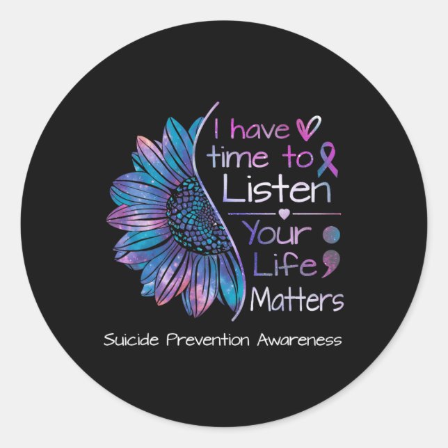 Sticker Rond Prévention Suicide Sensibilisation Tournesol Turqu (Devant)