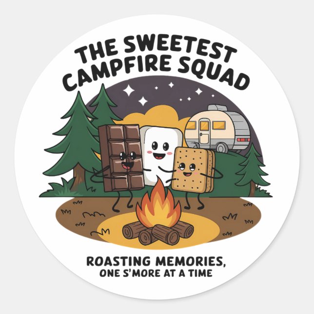 Sticker Rond Prévision du week-end : Camping & Boisson (Devant)