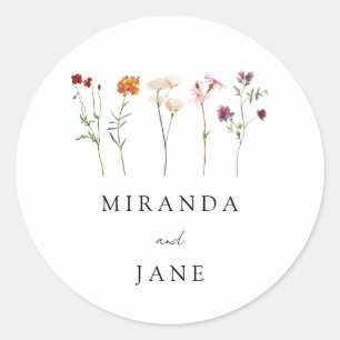 Sticker Rond Pride lesbienne Fleur sauvage minimale Mariage flo