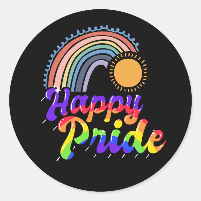 Sticker Rond Pride mois LGBT avec arc-en-ciel Happy Pride (Devant)