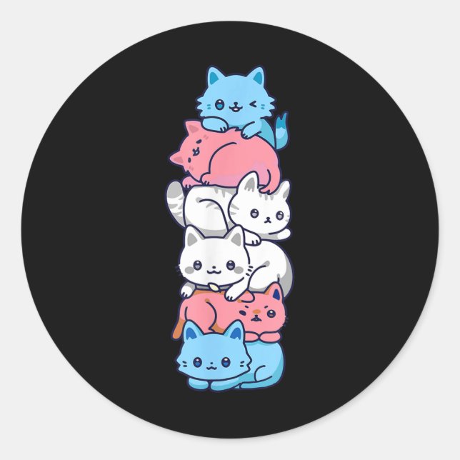 Sticker Rond Pride transgenre Chat Lgbt Transflag Chats mignons (Devant)