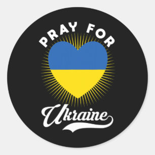 Sticker Rond Priez pour l'Ukraine Drapeau ukrainien Soutien Je