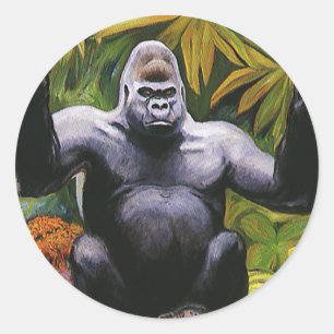 Sticker Rond Primate de la jungle vintage, Gorille des terres b