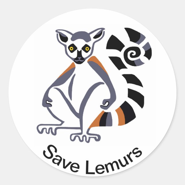 Sticker Rond Primate - Save LEMURS - Amoureux des animaux - Mad (Devant)