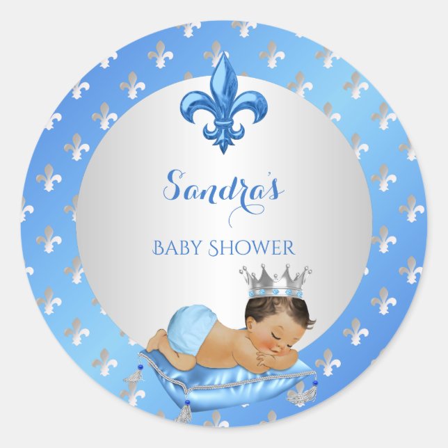 Sticker Rond Prince Royal Baby Blue & Silver Coussin (Devant)