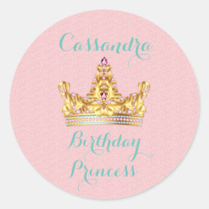Sticker Rond Princess Gold Bijoux Tiara Rose Damask