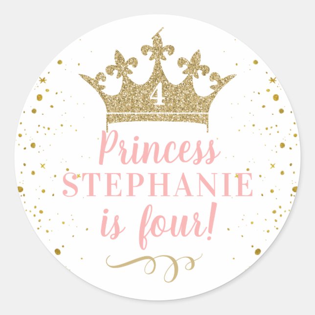 Sticker Rond Princess Party Gold Crown Favonalized Favonalized (Devant)