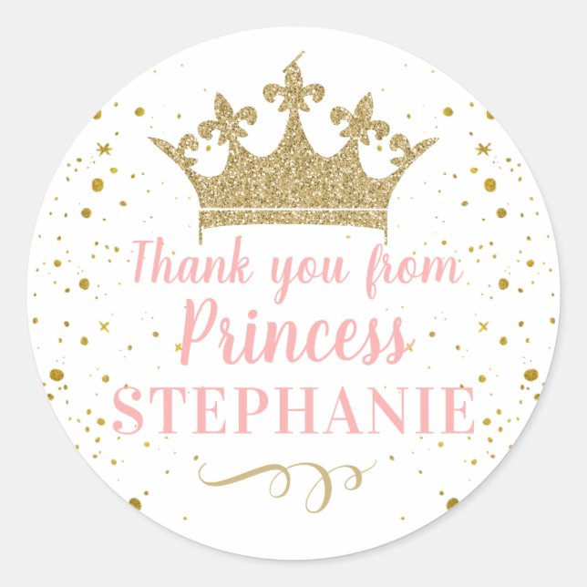 Sticker Rond Princess Party Pink Gold Merci Favoriser (Devant)