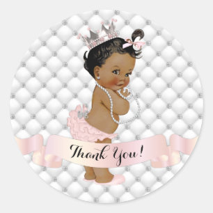 Sticker Rond Princesse Afro-Américaine Diamonds Rose Pâle