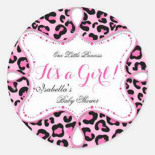 Sticker Rond Princesse Baby shower fille léopard rose