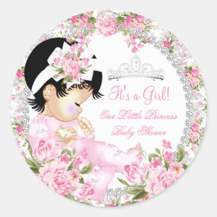 Sticker Rond Princesse Baby shower Fille Rose Vintage Floral 2