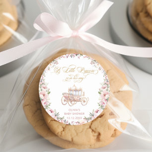 Sticker Rond Princesse Baby shower rose et or