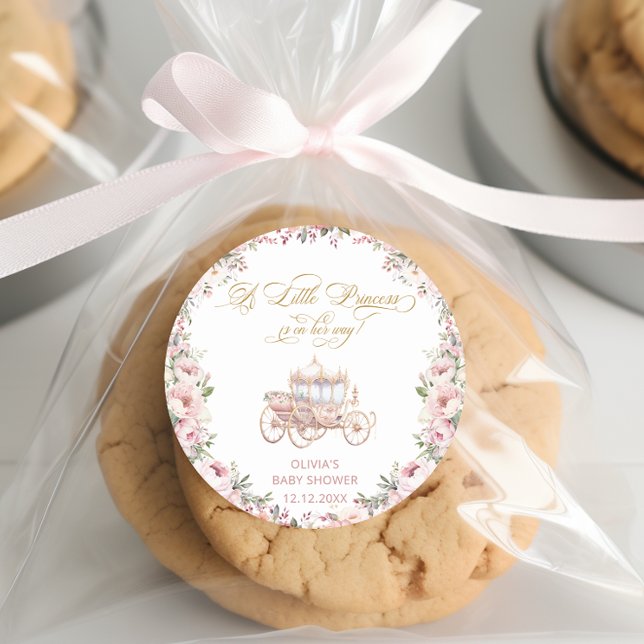 Sticker Rond Princesse Baby shower rose et or (Créateur téléchargé)