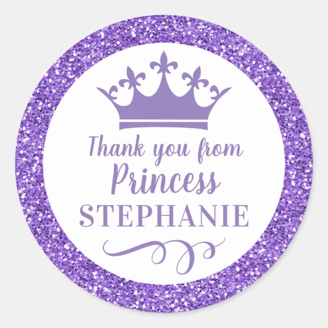 Sticker Rond Princesse Couronne Merci pourpre Favoriser (Devant)